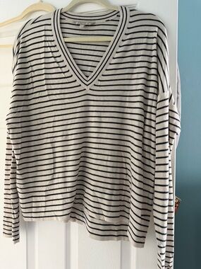 Athleta Cream and Navy Striped Sweater
